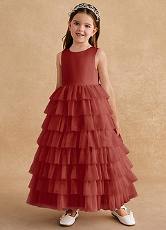 Azazie Twinkle Toes Blumenmädchenkleider A-Linie Schleifen Tüll Kleid Terrakotta image2
