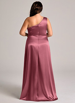 Azazie Brooke Bridesmaid Dresses Desert Rose A-Line One Shoulder Metallic Satin Dress image9