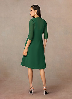 Azazie Olivia Mère de la mariée Robes Robe Trapèze en Mousseline de soie Encolure carrée plissée Vert Foncé image2