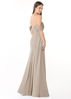 Azazie Amyra Bridesmaid Dresses Frost Sheath Off the Shoulder Stretch Satin Convertible Dress image5