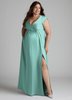 Azazie Allessia Gravid brudtärna klänningar Klänning A-Line Plisserad Golvlängd Stretch Satin image10