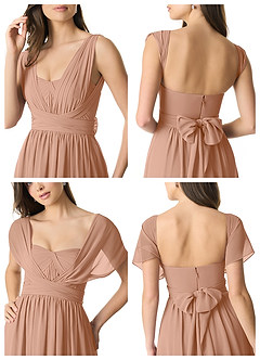 Azazie Olani Bridesmaid Dresses Champagne Rose A-Line Off the Shoulder Chiffon Convertible Dress image9