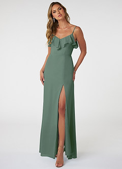 Azazie Natalia Bridesmaid Dresses Eucalyptus A-Line Chiffon Dress image1