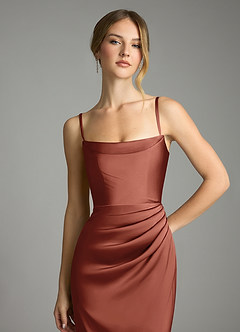 Azazie Leonis Bridesmaid Dresses Auburn Mermaid Pleated Stretch Satin Convertible Dress image3
