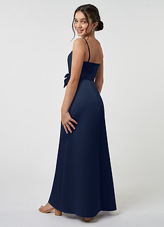 Azazie Anina Junior Dark Navy A-Line Bow Matte Satin Dress image6