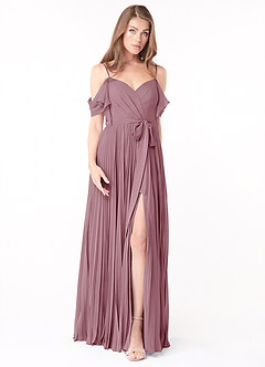 Azazie Lyney Bridesmaid Dresses Vintage Mauve A-Line Off the Shoulder Chiffon Dress image1