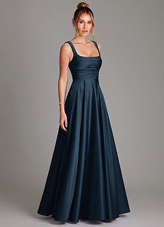 Azazie Azaria Bridesmaid Dresses Dark Navy A-Line Corset Stretch Satin Dress image4