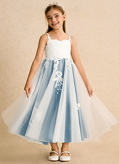 Azazie Coraline 플라워 걸 드레스 A라인 레이스 발목 길이 드레스 image3