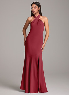 Azazie Lorena Bridesmaid Dresses Pomegranate Mermaid Pleated Chiffon Dress image4