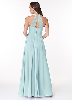 Azazie Ginger Bridesmaid Dresses Sea Glass A-Line Halter Pleated Chiffon Dress image2