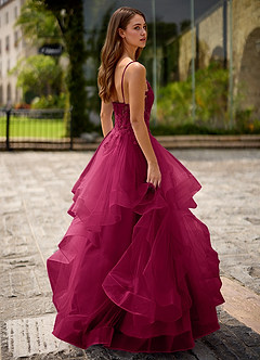 Spitze Burgunderrot Ballkleid aus transparenter Spitze image5