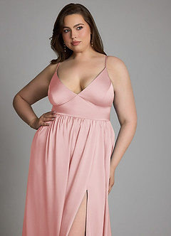Azazie Aaida Robes de demoiselle d'honneur Robe Trapèze en Satin extensible Corset Rose Poudré image11