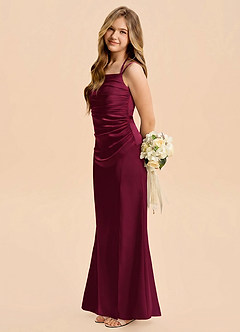 Azazie Nova Junior Burgundy Sheath Pleated Stretch Satin Dress image1