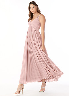 Azazie Raychelle Vestidos de madrinha de casamento Vestido Pó Rosa de Chiffon de Linha A com Plissado image4