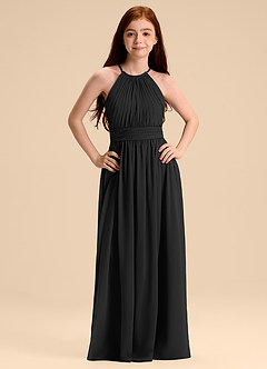 Azazie Malone Junior Black A-Line Pleated Chiffon Dress image7