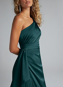 Azazie Maive Bridesmaid Dresses Pine Sheath Ruched Stretch Satin Dress image5