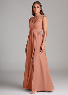 Azazie Tanicia Robes de demoiselle d'honneur Robe Trapèze en Mousseline de soie Plissée Mai Tai image2