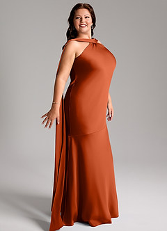 Azazie Kinsley Robes de demoiselle d'honneur Robe Sirène en Satin extensible Fente Latérale Paprika image12