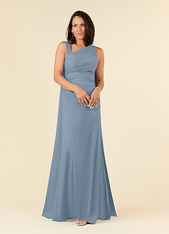 Azazie Franchesca Abiti per la Madre della Sposa Abito Sirena in Chiffon Elasticizzato Plissettato Blu Polveroso image4