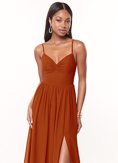 Azazie Zeya Brautjungfernkleider A-Linie V-Hals Gefaltet Chiffon Kleid Paprika image5