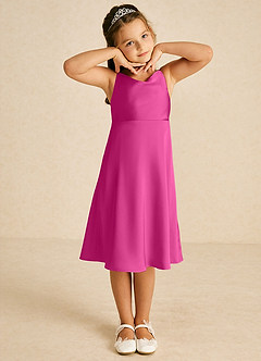 Azazie Zuzu Abiti da Ragazza di Fiori Abito A-Line in Raso Elasticizzato Cinturino Spaghetti Fucsia image1