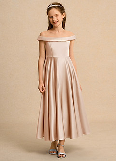 Azazie Teeny Junior Formal vestidos de niña de las flores Vestido de Rosa Inglesa de Satin Mate de Corte En A con Plisado image6