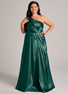Azazie Brooke Bridesmaid Dresses Pine A-Line One Shoulder Metallic Satin Dress image10