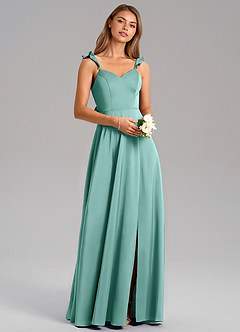 Azazie Everett Bridesmaid Dresses Aqua A-Line Stretch Satin Dress image1