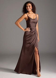 Azazie Deandra Bridesmaid Dresses Ganache Mermaid Pleated Stretch Satin Dress image5
