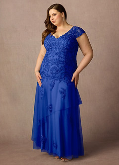 Azazie Romy Mother of the Bride Dresses Royal Blue Mermaid V-Neck Sequins Tulle Dress image9