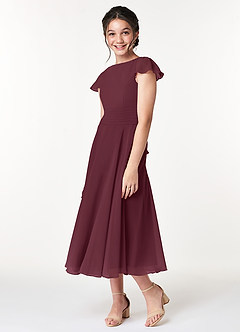 Azazie Payton Junior Abito A-Line in Chiffon Fiocco Cabernet image4