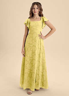 Azazie Bondi Junior Canary A-Line Bow Floral Burnout Dress image4