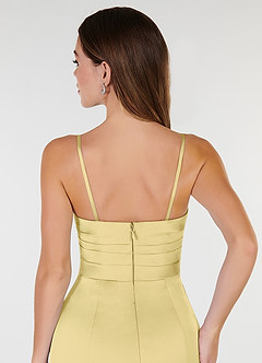 Azazie Yola Bridesmaid Dresses Lemon Sorbet Sheath V-Neck Pleated Stretch Satin Convertible Dress image8