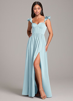 Azazie Denisse Brautjungfernkleider A-Linie Gestreift Stretch-Satin Kleid Wolke Blau image5