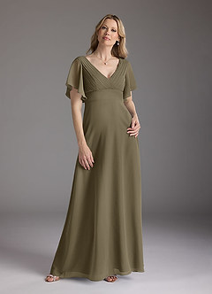 Azazie Alessa Mother of the Bride Dresses Willow Green A-Line V-Neck Pleated Chiffon Dress image3