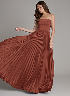 Azazie Mariana Bridesmaid Dresses Auburn A-Line Pleated Stretch Satin Dress image5