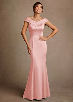 Azazie Aberdeen Mother of the Bride Dresses Powder Pink Sheath Pleated Stretch Satin Dress image1
