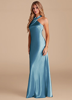 Azazie Doretta Bridesmaid Dresses Steel Blue Mermaid Bow Metallic Satin Dress image4