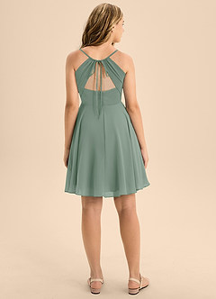 Azazie Avelina Junior Silver Sage A-Line Pleated Chiffon Dress image2