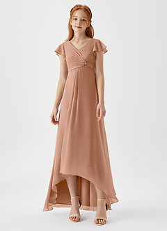 Azazie Breanne Junior Champagne Rose A-Line Chiffon Dress image4