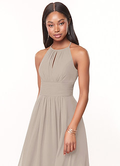 Azazie Bonnie Bridesmaid Dresses Frost A-Line Keyhole Ruched Chiffon Dress image5