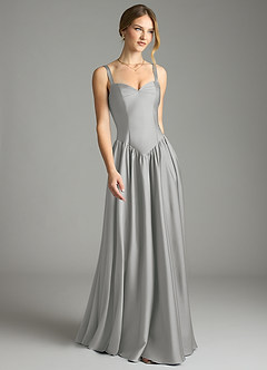 Azazie Evadina Suknie dla druhen Linia A Gorset Satyna elastyczna Do ziemi Sukienka image1