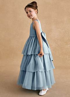 Azazie Megallie Robe Demoiselle D'honneur Fillette Robe Trapèze en Tulle Arc Bleu Poussiéreux image4