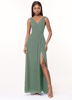 Azazie Karina Bridesmaid Dresses Silver Sage A-Line Pleated Chiffon Dress image1