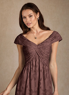 Azazie Myrtle vestidos de madre de la novia Vestido de Expresado de Devorado Floral de Corte en A con Plisado image5