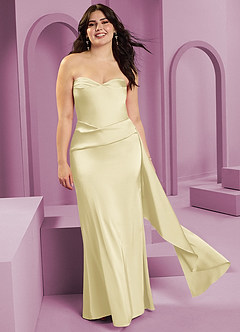 Barbie ♥ Azazie Venta Final Vestido de Sorbete De Limón de Satén Elástico de Corte Recto Convertible con Sin tirantes image9