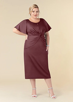 Azazie Everlyn Mother of the Bride Dresses Sangria Sheath Pleated Stretch Satin Dress image6
