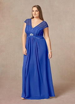 Azazie Star Mother of the Bride Dresses Royal Blue A-Line V-Neck sequins Chiffon Dress image8