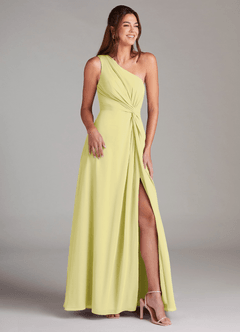 Azazie Brooke Robes de demoiselle d'honneur Robe Trapèze en Mousseline de soie Ue épaule Sorbet Citron image4