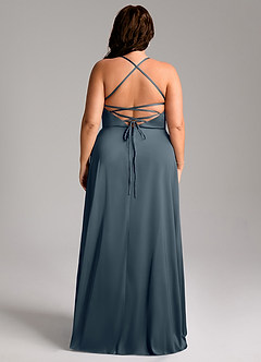 Azazie Mei Bridesmaid Dresses Twilight A-Line V-Neck Stretch Satin Dress image8